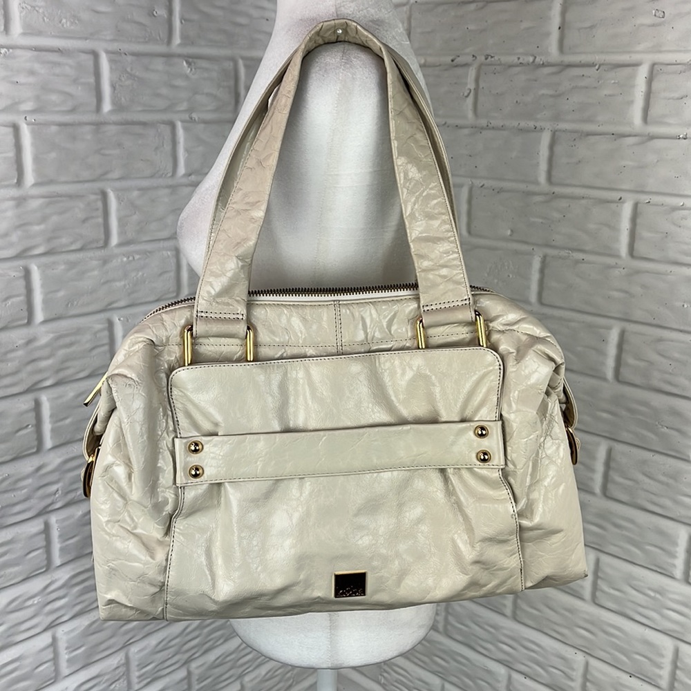 KOOBA SAMANTHA CREAM LEATHER GOLD HARDWARE SATCHEL PURSE BAG